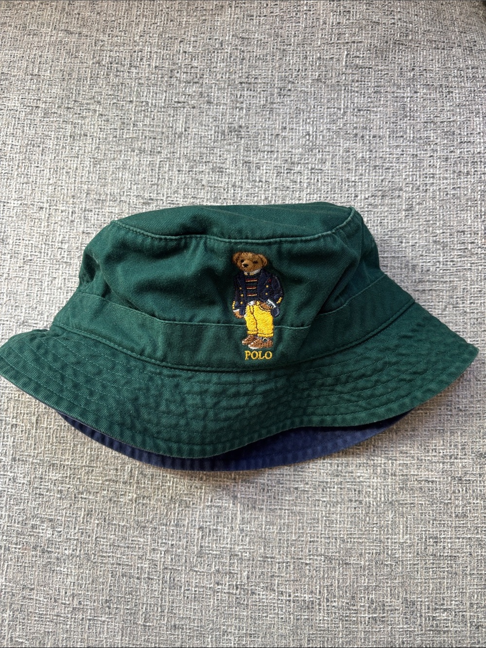 Polo Ralph Lauren Hunter Green Bucket Hat kids S/M Green Twill Bear Logo
